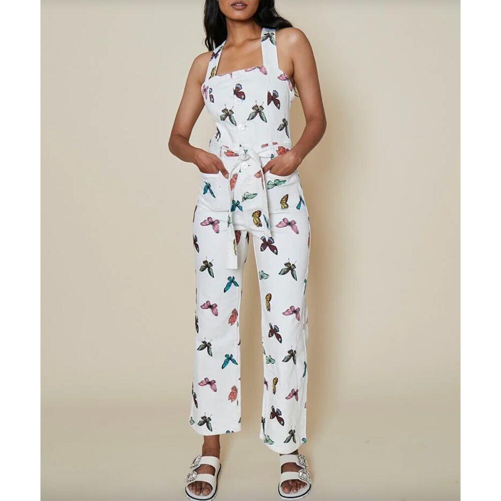 Rachel Antonoff Jumpsuit Overalls Denim Cream Multicolor Clem Butterfly Size 0